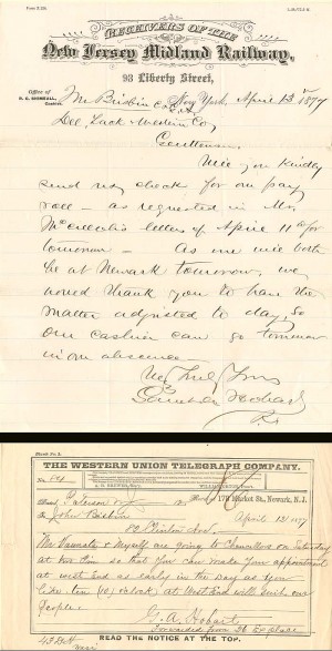 Garret A. Hobart ALS - 1877 dated Autograph Letter Signed